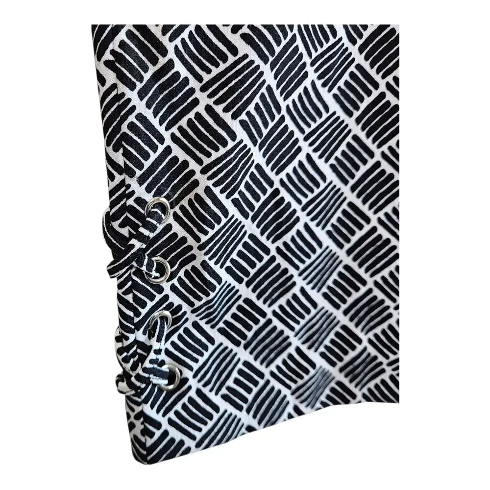 CHICO'S 3 Women XL Crop Pants Perfect Stretch Black White Ankle Lace Up 36x20.5